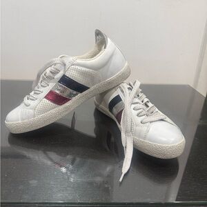 Moncler White Sneakers with Red and Blue Accents